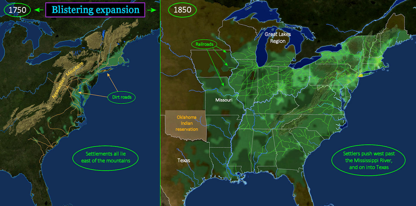 Population growth, 1750-1850 map